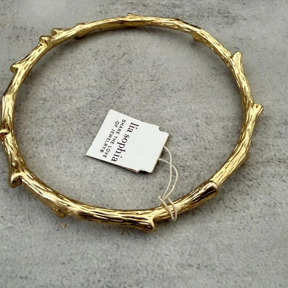 NWT Lia Sophia Out on a Limb Twig Branch Gold Tone Bangle Bracelet M/L 2.75